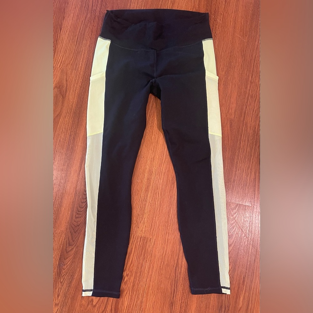 Fabletics Power Hold with Yellow Stripe Sheer Leg